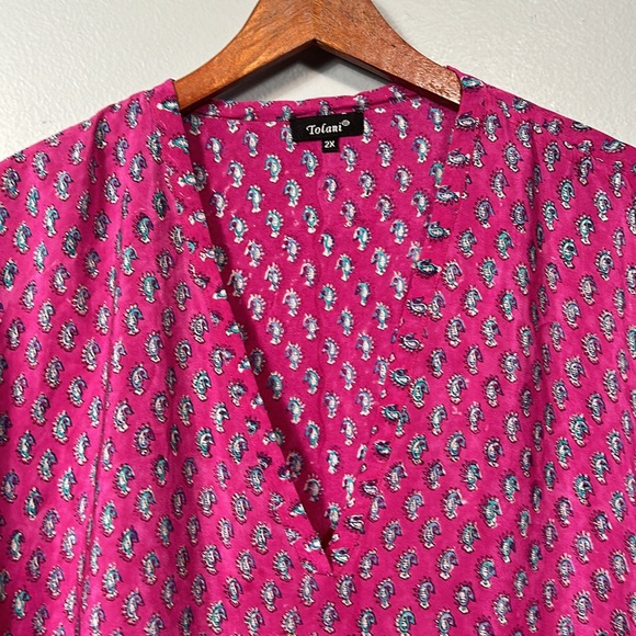 Tolani Silk 2X pink seahorse print drawstring kaftan like dress - like new - Picture 7 of 11